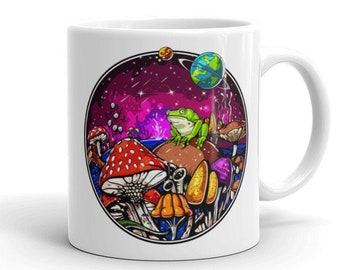 Psychedelic Mushroom Forest Coffee Mug: Botanical Fungi Cup