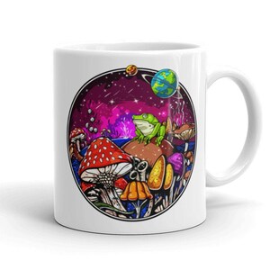 Psychedelic Mushroom Forest Coffee Mug: Botanical Fungi Cup