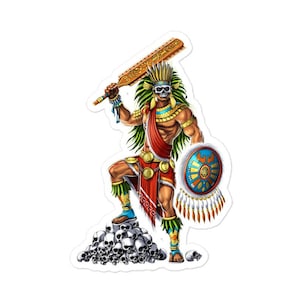 Aztec Skull Warrior Sticker - Aztec Decal - Native Mexican Stickers - Ancient Aztec Decal - Mayan Warrior Stickers - Aztec Gifts