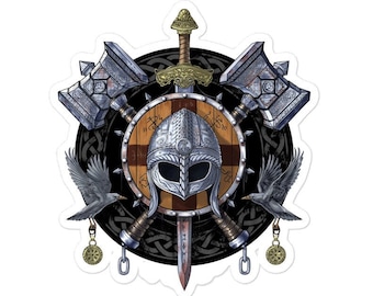 Pegatina de guerrero vikingo nórdico - Pegatinas de cuervos de mitología nórdica - Pegatinas paganas escandinavas - Pegatina de martillo vikingo - Pegatinas de runas vikingas