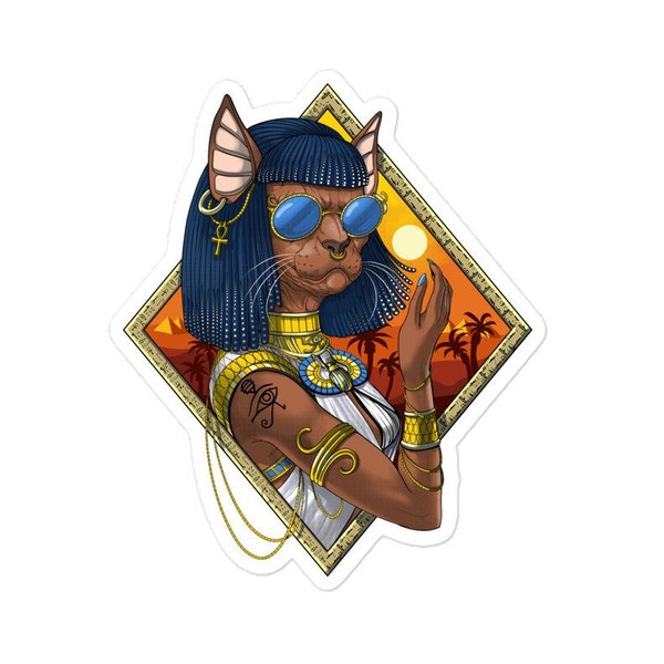 Bastet Egyptian Goddess Sticker - Egyptian Cat Deity Sticker - Sekhmet Decals - Ancient Egypt Mythology Stickers - Egyptian Gods Decals