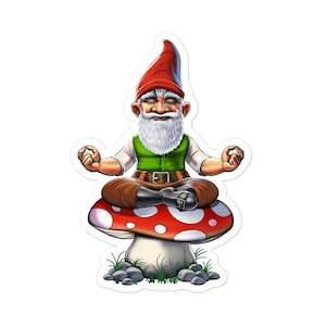 Mushroom Gnome Sticker, Meditation Yoga Stickers, Forest Cottagecore Decal, Fantasy Goblincore Sticker, Zen Spiritual Sticker