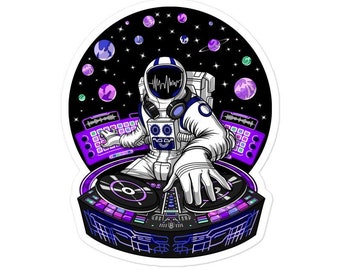 Space Astronaut DJ Sticker - Trippy Psytrance Dubstep Decals - Acid Techno Music Sticker - Psychedelic House Music Decals - EDM Music Decal