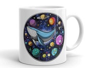 Space Whale Mug - Ayahuasca Fantasy Mug - Psychedelic Mug - Cosmic Planets Coffee Mug - Hippie Mug - Ocean Creatures Cup - Whale Gifts