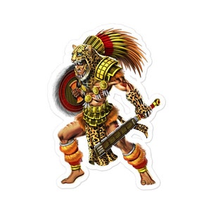 Aztec Jaguar Warrior Sticker, Aztec Decals, Native Mexican Sticker, Ancient Mayan Sticker, Aztec Civilization Gift, Aztec Gifts