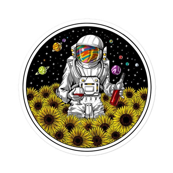 Psychedelic Astronaut Sticker, Space Sticker, Sunflowers Sticker, Trippy Astronaut Stickers, Cosmic Decal, Psychedelic Stickers