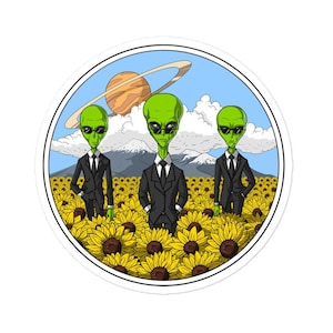 Sticker vinyle extraterrestre - Sticker extraterrestre psychédélique - Sticker tournesols - Sticker extraterrestre drôle - cadeau science-fiction - cadeaux Alien Lover