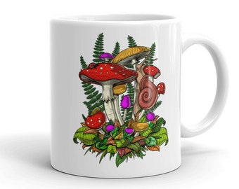 Forest Mushroom Mugs, Mushrooms Mug, Nature Mug, botanical Mugs, Fungi Mug, Foraging Mug, Mycology Mug, Snail Mug, Cottagecore Mug