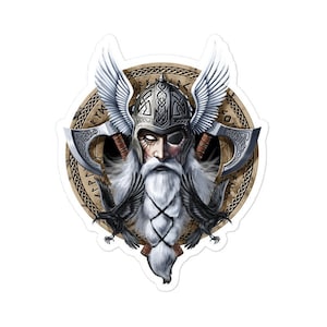 Adesivo guerriero vichingo norreno - Adesivo divinità corvi mitologia nordica - Decalcomanie pagane scandinave - Adesivo ascia vichinga - Idea regalo norrena