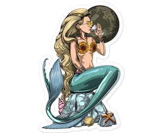 Mermaid Sticker, Hippie Stickers, Mermaid Decals, Hippie Decal, Mermaid Lover Gift, Funny Hippie Gifts