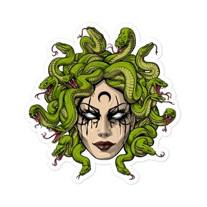 Adesivo de deusa grega Medusa - Adesivos de cobras Medusa - Decalques de mitologia grega - Adesivos góticos - Presente da Grécia antiga - Presentes de mitologia