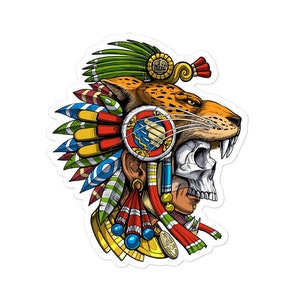 Aztec Jaguar Warrior Mask Sticker - Aztec Skull Stickers - Native Mexican Stickers - Mythology Decal - Ancient Mayan Civilization Gifts
