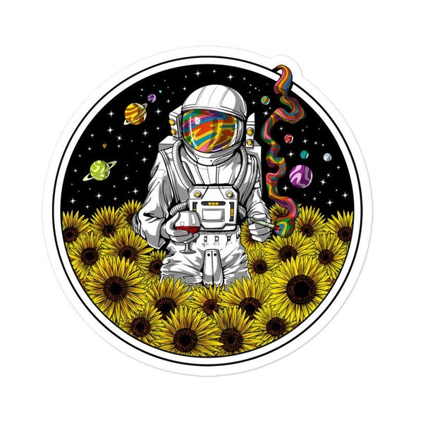 Psychedelic Astronaut Sticker - Space Sunflowers Sticker - Trippy Astronaut Stickers - Cosmic Decal - Hippie Sticker - Stoner Sticker