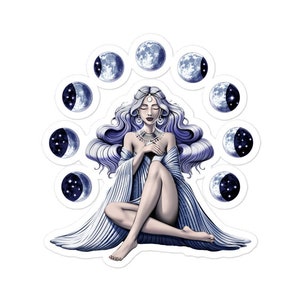 Moon Goddess Sticker, Gothic Stickers, Moon Phases Sticker, Witch Stickers, Moon Decals, Goth Sticker, Wicca Sticker, Witch Gifts