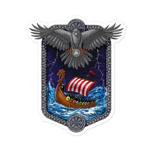 Adesivo nave vichinga norrena - Adesivo corvo mitologia nordica - Decalcomanie guerriero scandinavo - Decalcomanie pagane - Adesivo rune vichinghe - Regali norreni