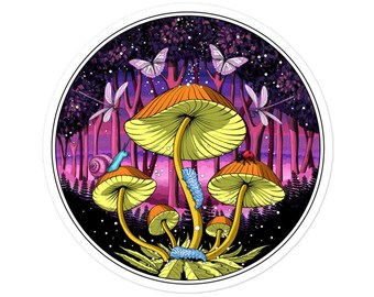 Mushroom Forest Sticker, Psychedelic Sticker, Mushrooms Decals, Fungi Stickers, Mycology Sticker, Foraging Sticker, Cottagecore Stickers