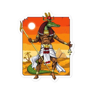 Stickers dieu égyptien Sobek - Sticker crocodile pharaon et divinité - Stickers mythologie égyptienne - Cadeau de l&#39;Egypte ancienne - Sticker pyramides d&#39;Egypte