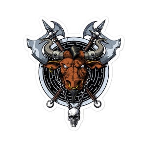 Sticker tête de mort minotaure - stickers mythologie grecque - cadeaux de la Grèce antique - cadeau histoire de la Grèce - stickers mythologie - stickers fantaisie