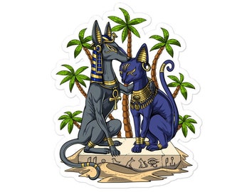 Pegatinas de dioses egipcios Anubis Bastet - Pegatinas de mitología egipcia - Calcomanías de deidades egipcias - Calcomanías de diosas egipcias - Regalos del Antiguo Egipto