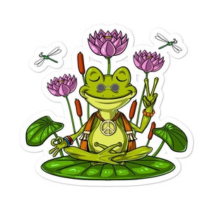 Frog Hippie Sticker - Zen Yoga Meditation Sticker - Namaste Peace Decal - Lotus Flowers Sticker - Nature Floral Boho Sticker - Frog Gifts