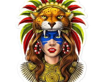 Aztec Jaguar Warrior Sticker, Aztec Civilization Decal
