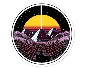 Synthwave Egyptian Pyramids Sticker - Psychedelic Retro 80s Vinyl Sticker - Vaporwave Decal - Retrowave Sticker - Music Festival Gifts