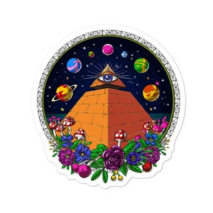 Psychedelic Egyptian Pyramid Sticker, Trippy Vinyl Sticker, All Seeing Eye Sticker, Psychedelic Decal, Conspiracy Theory Stickers