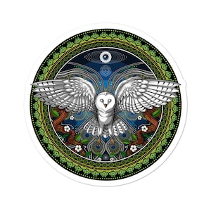Sticker oiseau hibou psychédélique, Stickers floraux forêt, Stickers botaniques, Stickers fleurs botaniques, cadeaux pour amateurs de chouettes, Sticker fleurs nature