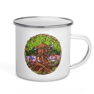 Forest Talking Tree Camping Enamel Mug - Fantasy Nature Campfire Mug - Funny Gnome Camping Coffee Cup - Hippie Travel Mug - Camper Gifts