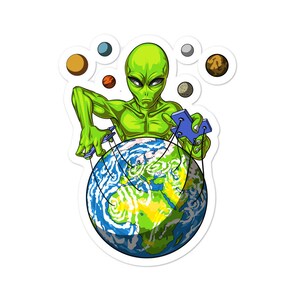 Space Alien Vinyl Sticker - Space UFO Decals - Extraterrestrials Gifts - Alien Lover Gifts - Cosmic Planet Earth Sticker - Science Fiction
