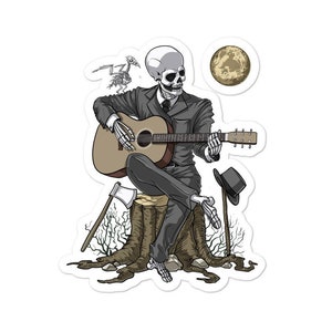 Skelet gitaarspelen sticker - Fantasy Gothic vinyl sticker - Scary Goth Decals - Spooky Macabre Sticker - Horror Gothic geschenken