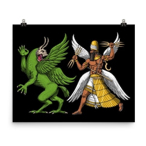 Marduk vs Tiamat Poster - Anunnaki Aliens Wall Decor - Babylonian Sumerian Mythology Room Decor - Ancient Mesopotamian Art Print
