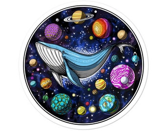 Psychedelic Whale Sticker - Trippy Whales Sticker - Space Vinyl Sticker - Whale Decals - Ocean Creatures Stickers - Whale Lover Gifts