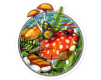 Forest Mushrooms Sticker, Mushroom Sticker, Fungi Vinyl Sticker, Mycology Sticker, Nature Stickers, Foraging Stickers, Botanical Stickers