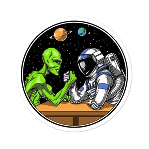 Space Alien Arm Wrestling Sticker Astronaut Sticker Funny - Etsy