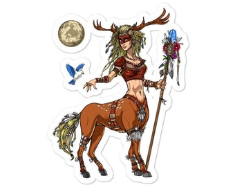 Centaur Shaman Sticker - Psychedelic Forest Sticker - Greek Mythology Decals - Hippie Gifts - Fantasy Nature Vinyl Sticker - Witch Stickers