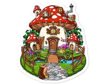 Mushroom House Sticker, Forest Mushrooms Sticker, Fungi Decals, Fantasy Sticker, Hippie Sticker, Cottagecore Sticker, Fairycore Stickers