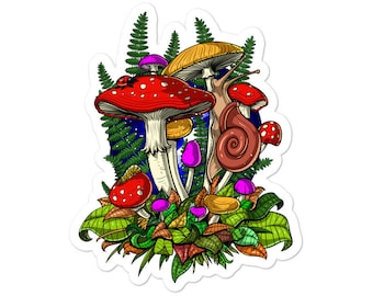 Forest Mushrooms Sticker, Nature Sticker, Botanical Sticker, Fungi Decals, Hippie Vinyl Sticker, Foraging Sticker, Mycology Stickers
