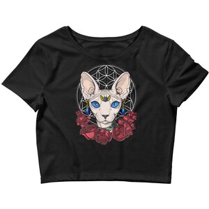 Sphynx Cat Fitted Crop Top, Hairless Cat Womens Short Sleeve Shirt, Hairless Cat Clothing, Sphynx Cat Tee, Sphynx Cat Apparel, Sphynx Outfit