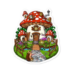 Mushroom House Sticker, Forest Mushrooms Sticker, Fungi Decals, Fantasy Sticker, Hippie Sticker, Cottagecore Sticker, Fairycore Stickers