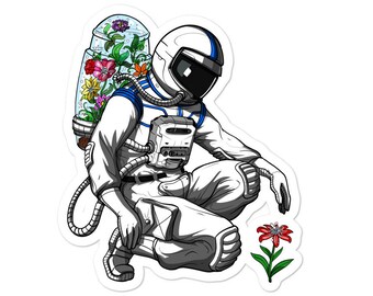 Space Astronaut Environmentalist Sticker - Nature Ecologist Decals - Environmental Global Warming Gift - Psychedelic Ecologist Vinyl Sticker