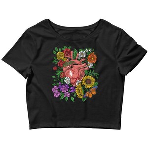 Floral Anatomical Heart Fitted Crop Top, Flowers Shirt, Botanical Shirt, Sunflowers Tee, Nature Apparel, Botany Clothes, Floral Clothing
