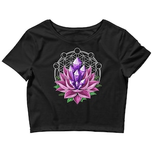 Lotus Zen Fitted Crop Top, Yoga Shirt, Sacred Geometry Womens Tee, Flower Of Life Shirt, Spiritual Clothes, Meditation Clothing