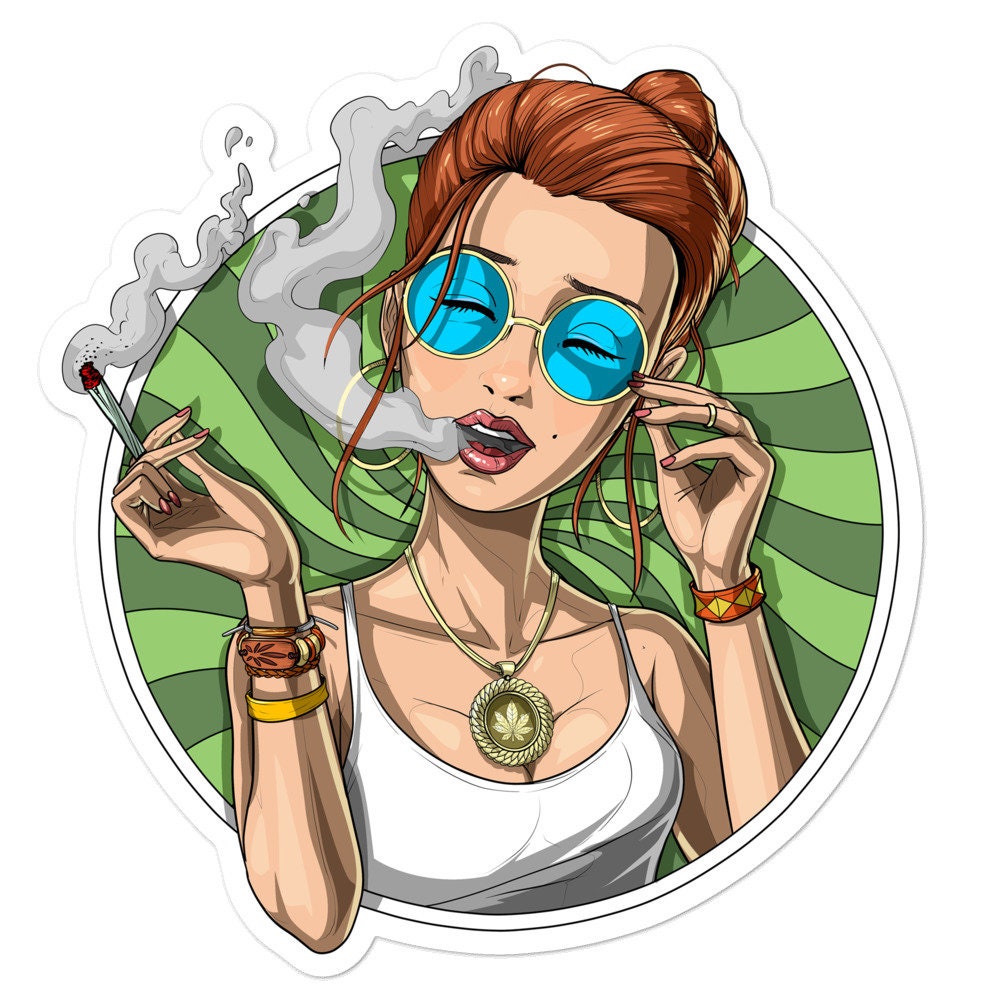 Hippie Stoner Smoking Weed Sticker Womens Cannabis Decal Etsy Uk 