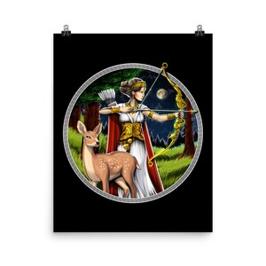 Greek Goddess Artemis Poster, Greek Mythology Wall Decor, Ancient Greece Art Print, Greek Deity Room Decor, Greek Mythology Wall Decor