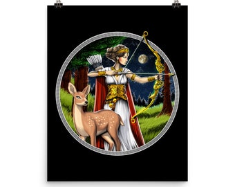 Póster de la diosa griega Artemisa, decoración de pared de mitología griega, impresión artística de la antigua Grecia, decoración de habitación de deidad griega, decoración de pared de mitología griega
