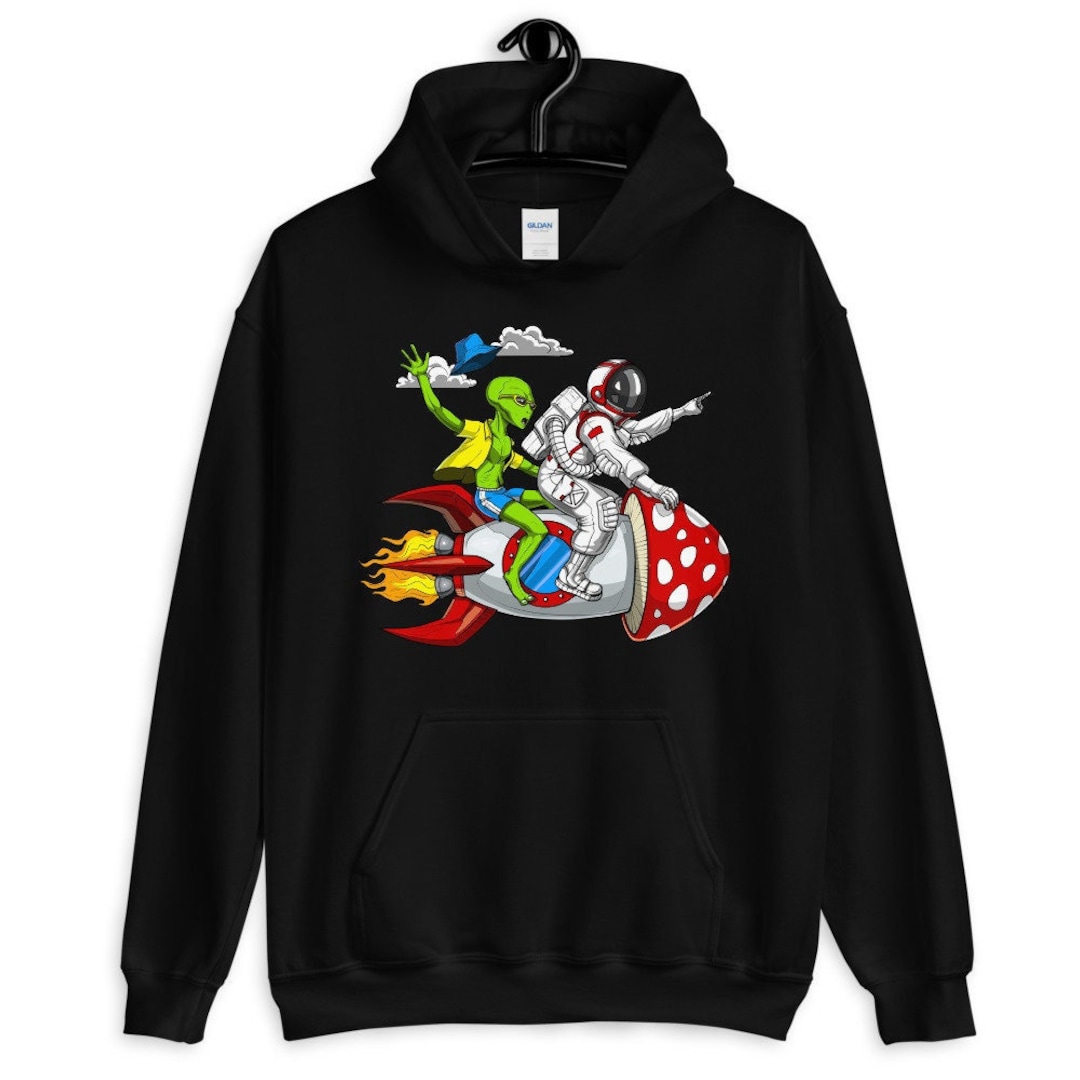 Psychedelic Alien Astronaut Hoodie, Mushrooms Hoodie, Mushroom Rocket ...