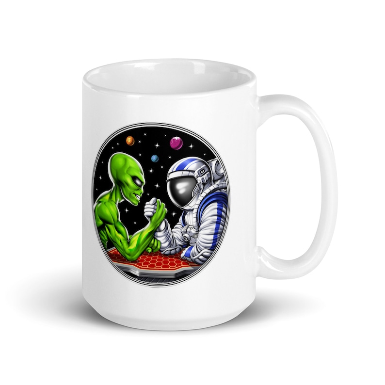 Alien Astronaut Arm Wrestling Mug, Space Alien Mug, Arm Wrestling Mug, Extraterrestrials Mug, Alien Coffee Cup, Arm Wrestling Lover Gifts image 4