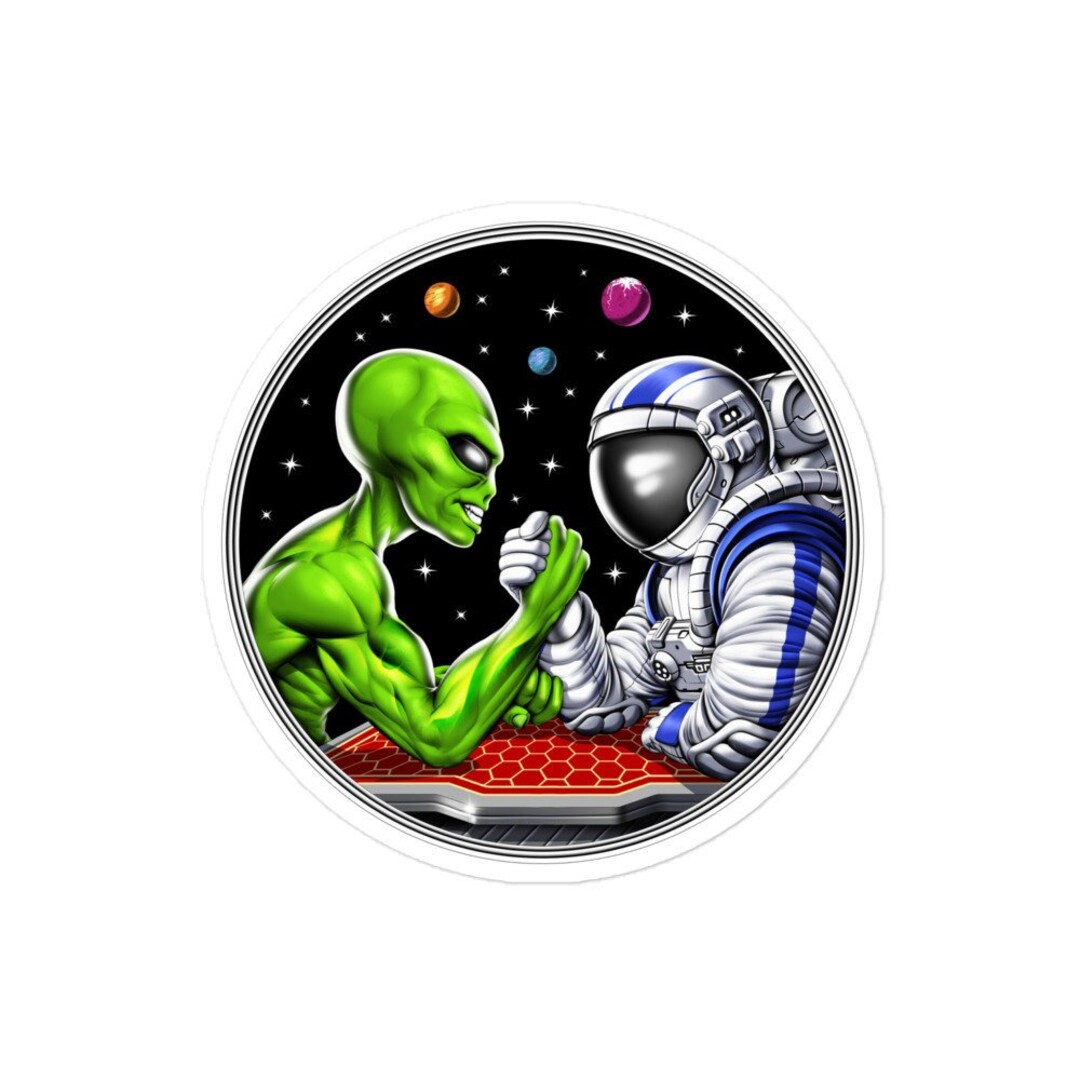 Space Alien Arm Wrestling Sticker, Astronaut Sticker, Funny Alien Decal ...