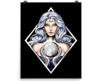 Moon Goddess Nyx Poster, Greek Mythology Wall Decor, Ancient Greece Art Print, Greek Room Decor, Mystical Wall Decor, Mythology Gifts